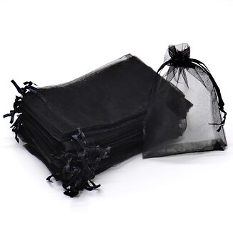 Fako Bijoux - Organza Zakjes - 7x9 cm - Feestzakjes - Snoepzakjes - Cadeauzakjes - Uitdeelzakjes - Sieradenzakjes - Zwart - 100 Stuks