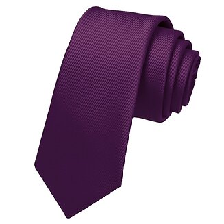 Fako Fashion - Fijne Stropdas - Gestreept - Ribstructuur - 100% Zijde - Effen - 6cm - 145cm - Donkerpaars