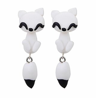 Fako Bijoux - Oorbellen - Dansende Kat - Wit