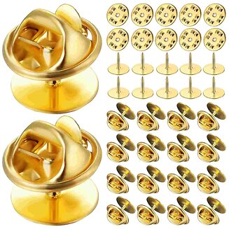 Fako Bijoux - 25 Steek Pinnen Met Pin Backs - Badge Pin - Revers Pinnen - Kopspijkers - Vlinder Clutch Backings - Pin Cap Keepers - DIY Voor Broche Sieraden - 25 Sets - Goud