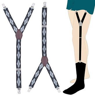 Fako Fashion - Overhemd Bretels Set - Elastische Shirt Stays Garters - Y-stijl - Grijs Geruit