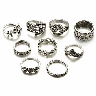 Fako Bijoux - Bohemian Stijl Ringenset - Eyro - 9 -Delig - Zilverkleurig