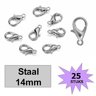 Fako Bijoux - Karabijn Sluitingen - Staalkleurig - 14mm - 25 Stuks
