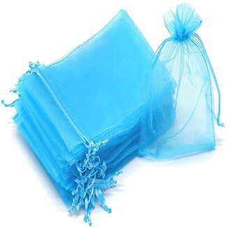 Fako Bijoux - Organza Zakjes - 9x12 cm - Feestzakjes - Snoepzakjes - Cadeauzakjes - Uitdeelzakjes - Sieradenzakjes - Turquoise - 100 Stuks