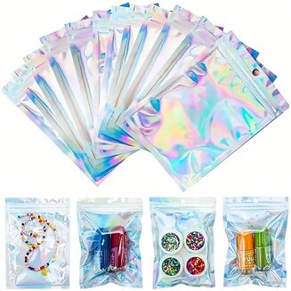 Fako Bijoux - 50 Holografische Folie Zip Lock Zakjes Met Gat - Mylar Zakken - 7.5x10cm - Uitdeelzakjes - Transparant - Snoepzakjes - Cadeauzakjes - 50 Stuks