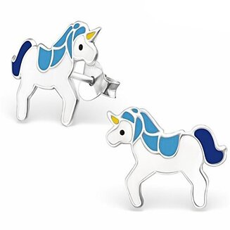 Fako Bijoux - Kinderoorbellen - Eenhoorn - Unicorn - 14x10mm - Blauw