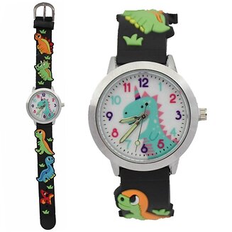 Fako - Kinderhorloge - 3D - Dinosaurus - Zwart