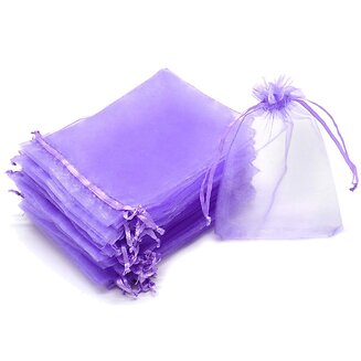Fako Bijoux - Organza Zakjes - 10x15 cm - Feestzakjes - Snoepzakjes - Cadeauzakjes - Uitdeelzakjes - Sieradenzakjes - Paars - 50 Stuks