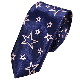 Fako Fashion - Skinny Stropdas - Print - 145cm - Navy Blauw Roze Sterren