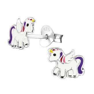 Fako Bijoux - Kinderoorbellen - 925 Zilver - Eenhoorn - Unicorn - 8x7mm - Paars