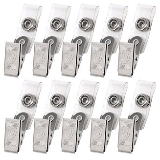 Fako Bijoux - Badgehouder Clips Metaal - Zilver - Met Bevestigingsstrip - Naamkaarthouder Clip - Naambadge Klem - 12x30mm - 10 Stuks