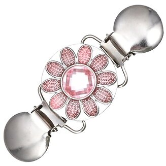 Fako Bijoux - Vestsluiting - Vestclip - Bloem - Kristal - Roze - Zilverkleurig