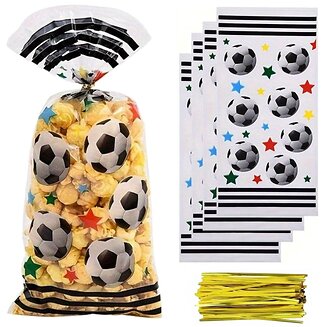 Fako Bijoux - Uitdeelzakjes Voetbal Sterren - 12.5x27.5cm - 50 Stuks - Traktatie Zakjes Voor Uitdeelcadeautjes - Uitdeelzakjes Kinderfeestje - Verjaardag - Feestje - Voetbal Print Sterren - 50 Stuks