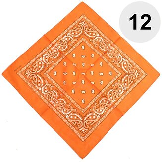 Fako Fashion - Bandana - Hoofddoek - Mondbescherming - Zakdoek - Paisley - Oranje - 12 Stuks