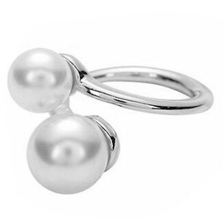 Fako Bijoux - Sjaalklem - Parel Duo - 2 Parels - 24x36x20mm - Zilverkleurig