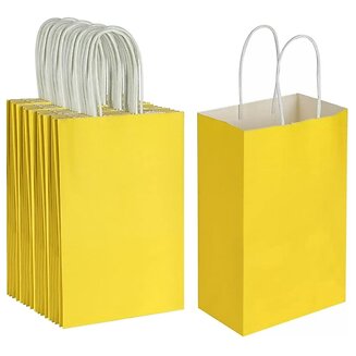Fako Bijoux - 12 Gele Papieren Uitdeeltasjes - 16x8x22cm - Stevig Papier - Traktatie Zakjes - Papieren Tasjes - Cadeau Zakjes - Uitdeelzakjes - Kraftpapier - Geel - 12 Stuks