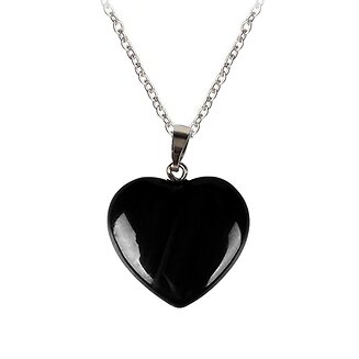 Fako Bijoux - Ketting - Hart Natuursteen - 20x20mm - Obsidiaan - 50cm