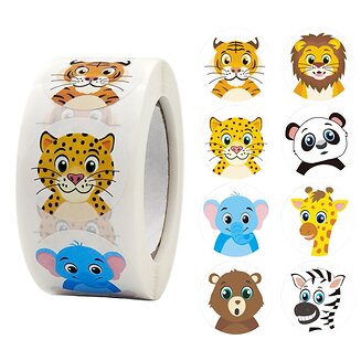 500 Stickers Op Rol - 2.5cm - Dierentuin Dieren - Beloningsstickers - Stickers Kinderen - Sluitsticker - Sluitzegel - 25mm