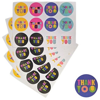 Fako Bijoux - Thank You Stickers Op Vel - 38mm - Thank You Retro - Sluitsticker - Sluitzegel - Cadeau Sticker - Multicolour - 120 Stuks