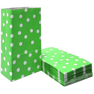 Fako Bijoux - 24 Groene Uitdeelzakjes Met Stippen - 13x8x24cm - Stevig Papier - Traktatie Zakjes - Papieren Zakjes - Cadeau Zakjes - Met Blokbodem - Groen - 24 Stuks