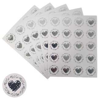 Fako Bijoux - Transparante Stickers Op Vel - 32mm - Hart Krans Zilver - Serie 3 - Sluitsticker - Sluitzegel - Cadeau Sticker - Hartje Zilver - 200 Stuks