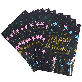 Fako Bijoux - Folie Uitdeelzakjes Happy Birthday - 10 stuks - Traktatie Zakjes Voor Uitdeelcadeautjes - Uitdeelzakjes Kinderfeestje - Verjaardag - Zwart