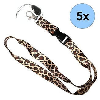 Fako Bijoux - Keycord Print - Lanyard - Sleutelkoord - Badgehouder - 51cm - 20mm - Luipaard Beige - 5 Stuks