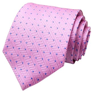 Fako Fashion - Luxe Stropdas - 145cm - 8cm - Roze Met Blauwe Stip