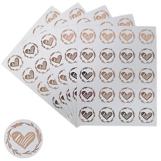 Fako Bijoux - Transparante Stickers Op Vel - 32mm - Hart Krans Rosé Goud - Serie 1 - Sluitsticker - Sluitzegel - Cadeau Sticker - Hartje Rosé Goud - 200 Stuks