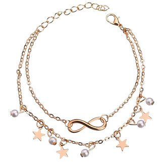 Fako Bijoux - Enkelbandje - Enkelsieraad - Infinity Parel Ster Duo – Goudkleurig