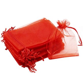 Fako Bijoux - Organza Zakjes - 13x18 cm - Feestzakjes - Snoepzakjes - Cadeauzakjes - Uitdeelzakjes - Sieradenzakjes - Rood - 50 Stuks