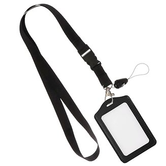 Fako Bijoux - Zwart Keycord + Badgehouder Kunstleer - Sleutelkoord - Badgehouder Verticaal - 51cm - 20mm - Zwart