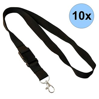 Fako Bijoux - Keycord Classic - Lanyard - Sleutelkoord - Badgehouder - 51cm - 20mm - Zwart - 10 Stuks
