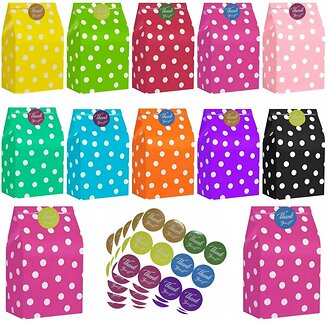 Fako Bijoux - 50 Gekleurde Uitdeelzakjes Stippen met Stickers - 13x8x24cm - Stevig Papier - Traktatie Zakjes - Papieren Zakjes - Cadeau Zakjes - Met Blokbodem - Sluitstickers Thanks You - Mix - 50 Stuks