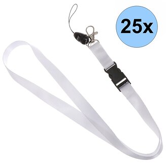 Fako Bijoux - Keycord - Lanyard - Sleutelkoord - Badgehouder - 51cm - 20mm - Wit - 25 Stuks
