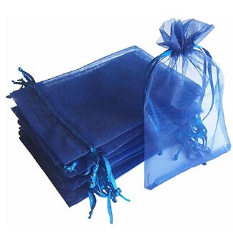 Fako Bijoux - Organza Zakjes - 9x12 cm - Feestzakjes - Snoepzakjes - Cadeauzakjes - Uitdeelzakjes - Sieradenzakjes - Donkerblauw - 100 Stuks