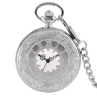 Fako - Zakhorloge - XXL - Roman Open - Ø 47mm - Zilverkleurig