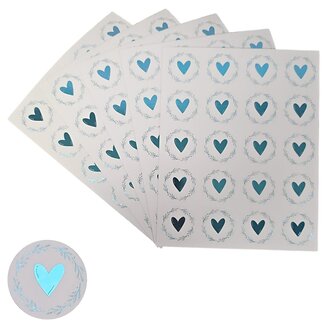 Fako Bijoux - Transparante Stickers Op Vel - 32mm - Hart Krans Blauw - Serie 5 - Sluitsticker - Sluitzegel - Cadeau Sticker - Hartje Blauw - 200 Stuks