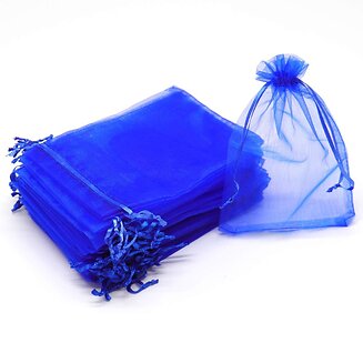 Fako Bijoux - Organza Zakjes - 9x12 cm - Feestzakjes - Snoepzakjes - Cadeauzakjes - Uitdeelzakjes - Sieradenzakjes - Royal Blauw - 20 Stuks