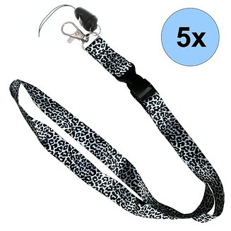 Fako Bijoux - Keycord Print - Lanyard - Sleutelkoord - Badgehouder - 51cm - 20mm - Luipaard Zwart/Wit - 5 Stuks
