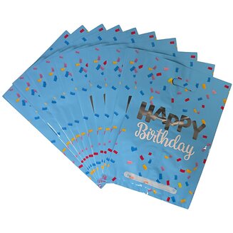 Fako Bijoux - Folie Uitdeelzakjes Happy Birthday Zilver - 10 stuks - Traktatie Zakjes Voor Uitdeelcadeautjes - Uitdeelzakjes Kinderfeestje - Verjaardag - Lichtblauw