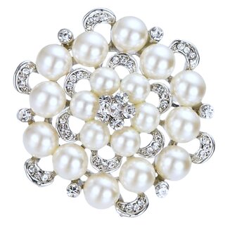 Fako Bijoux - Broche - Bloem - Parel - XL - 50x56mm - Zilverkleurig