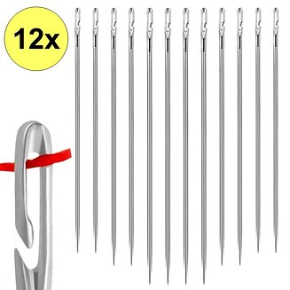 Fako Bijoux - Blinde Naalden Set XL - Zelfrijgende Naalden - Open Oog Naalden - Zelf Inrijgende Rijgnaalden - Naainaalden - Stopnaalden - Kralen Rijgen - Set 12 Stuks - Zilver