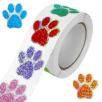 500 Stickers Op Rol - 2.5cm - Pootjes - Poot Glitter - Beloningsstickers - Stickers Kinderen - Sluitsticker - Sluitzegel - 25mm