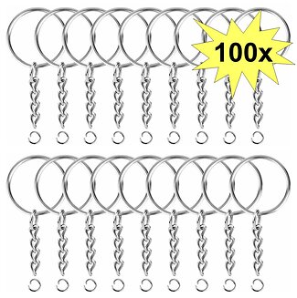 Fako Bijoux - Sleutelringen Met Ketting - Sleutelhanger Ringen - Splitringen Met Ketting - 25 mm - 100 Stuks